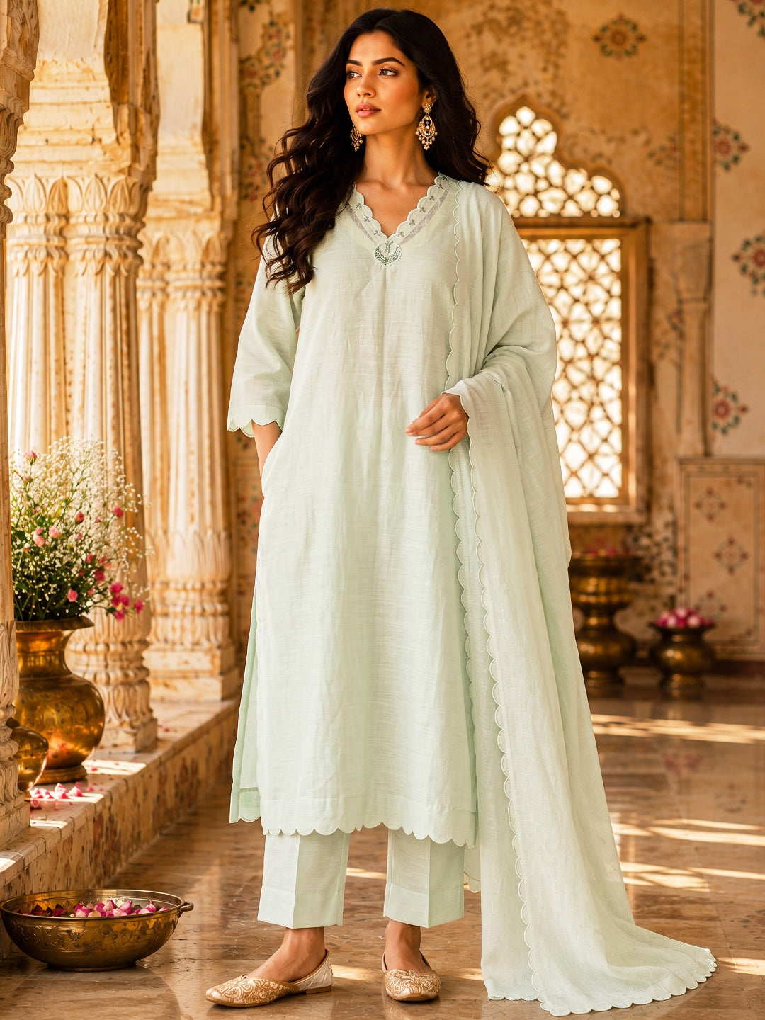 KoraKanvas Meher Sage Green Kurta Set 1