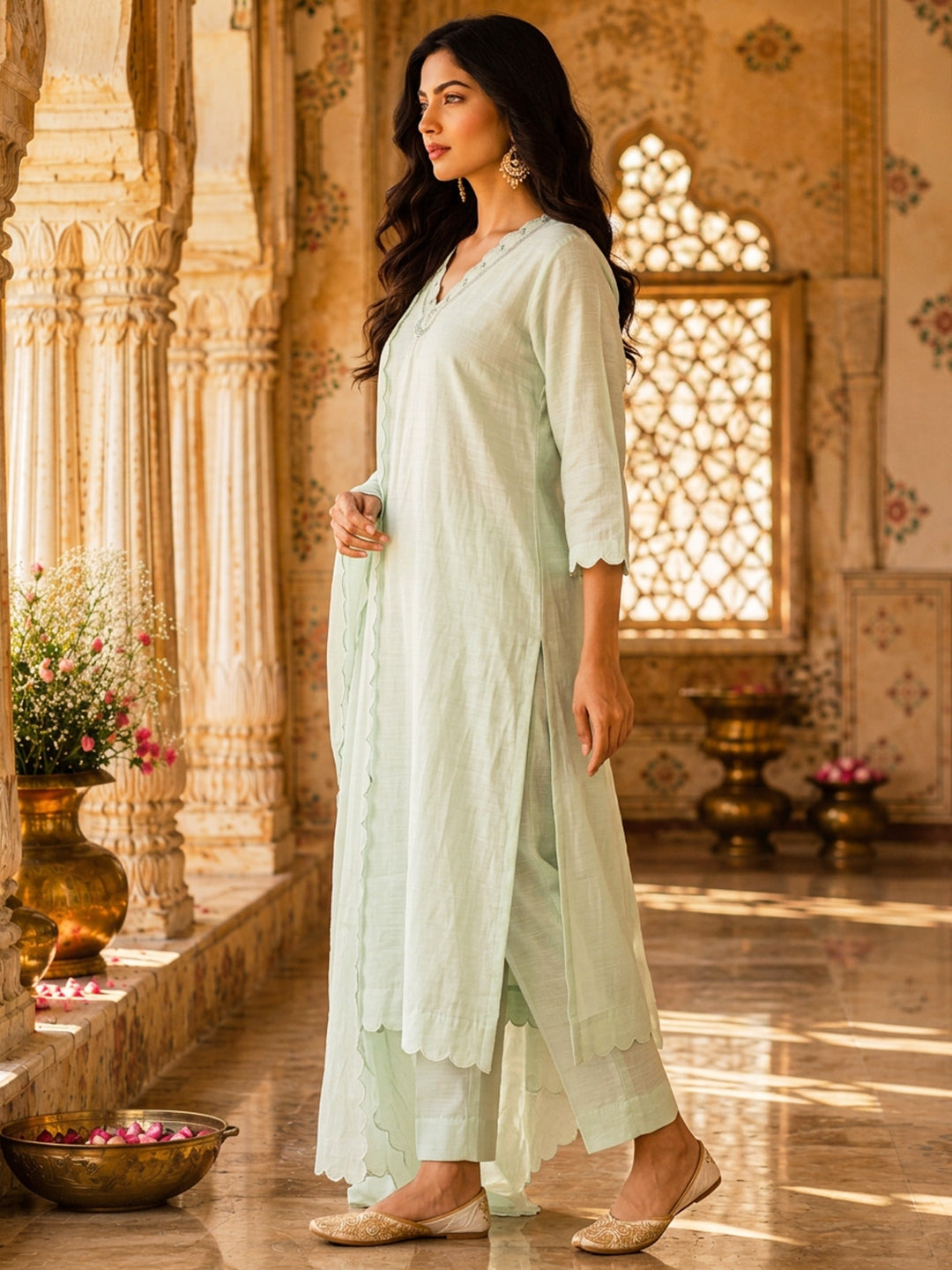 KoraKanvas Meher Sage Green Kurta Set 2