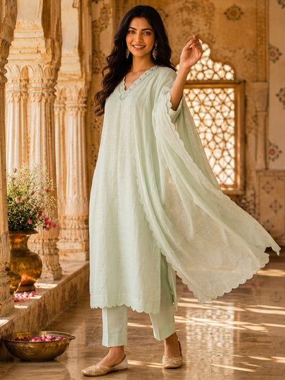 KoraKanvas Meher Sage Green Kurta Set 4