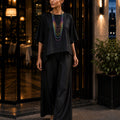 KoraKanvas Midnight Black Muslin Silk Co-ord Set