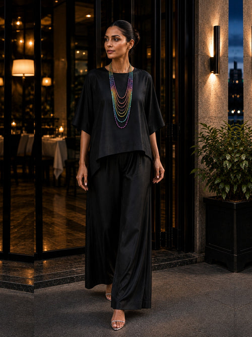 KoraKanvas Midnight Black Muslin Silk Co-ord Set