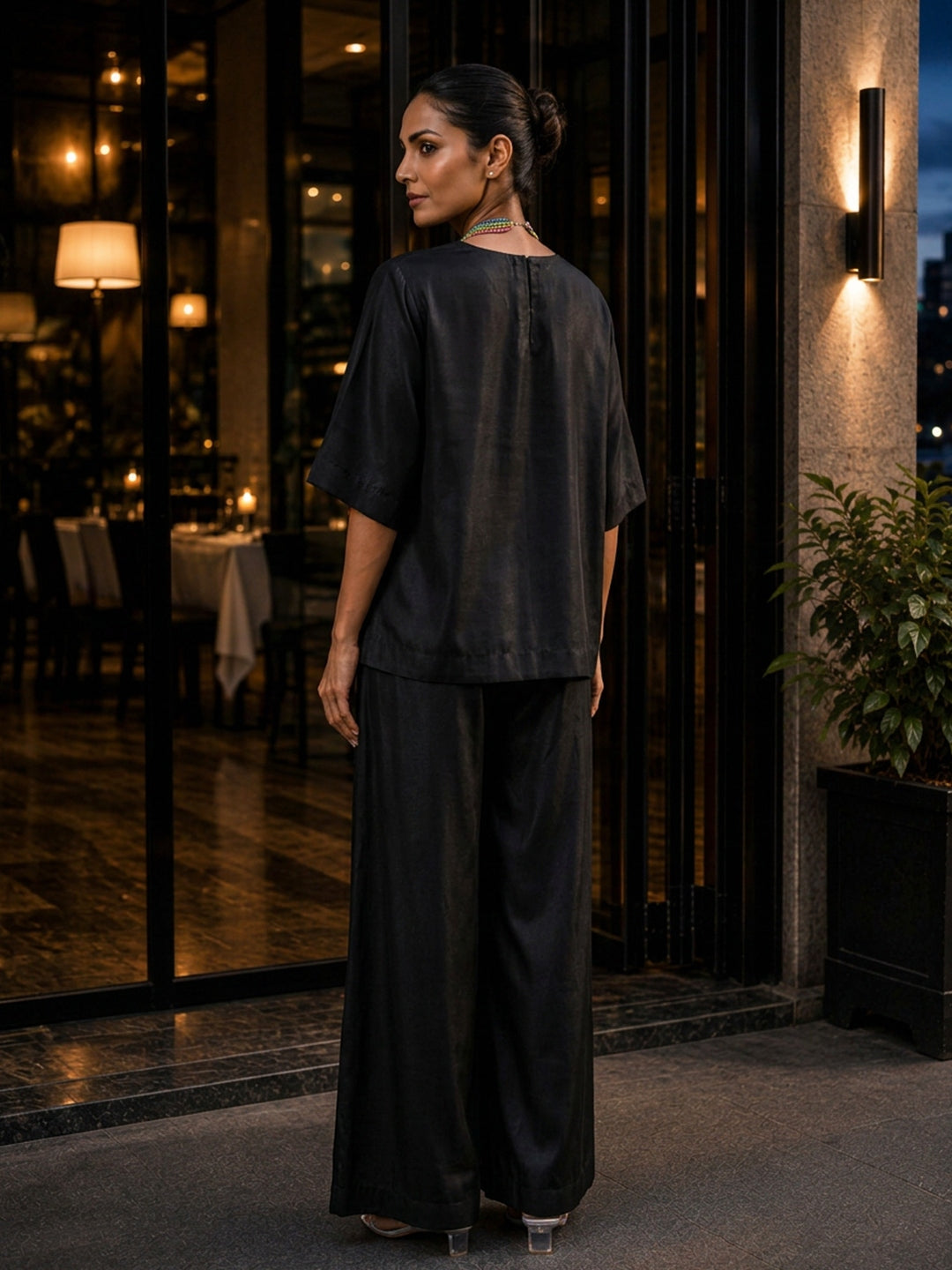 KoraKanvas Midnight Black Muslin Silk Co-ord Set 3