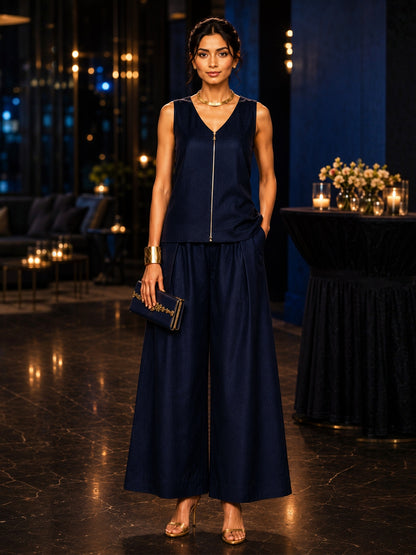 KoraKanvas Midnight Blue Silk Co-ord Set 1