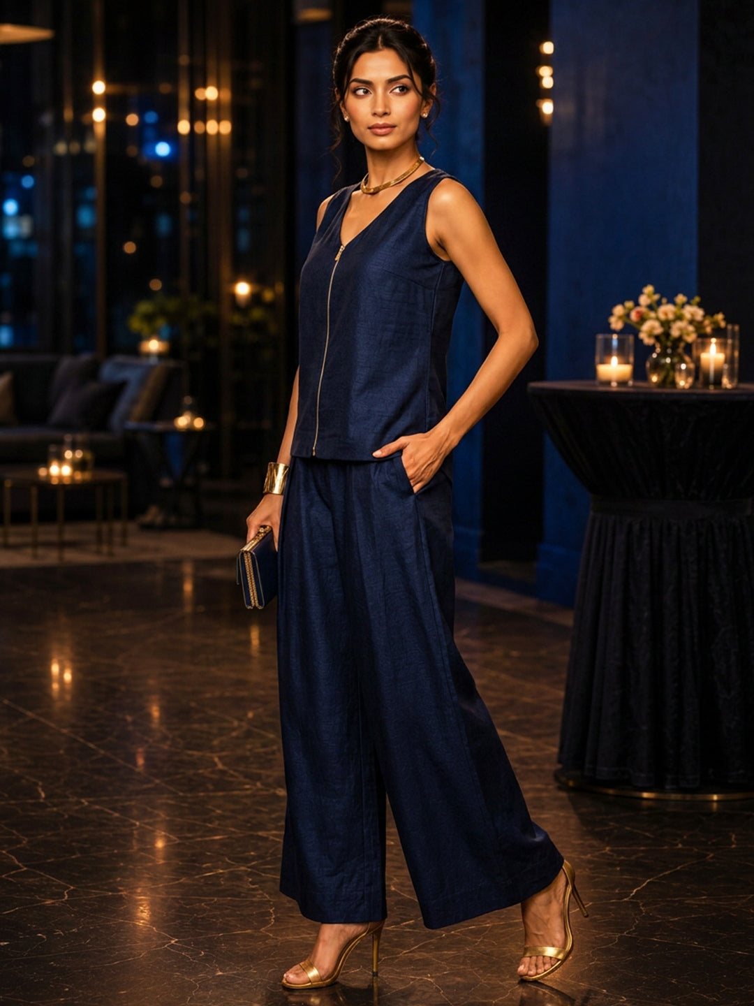 KoraKanvas Midnight Blue Silk Co-ord Set 2