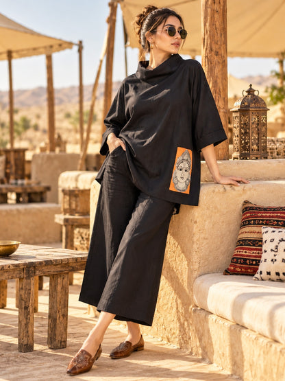 KoraKanvas Offbeat Black Linen Cowl Top 6