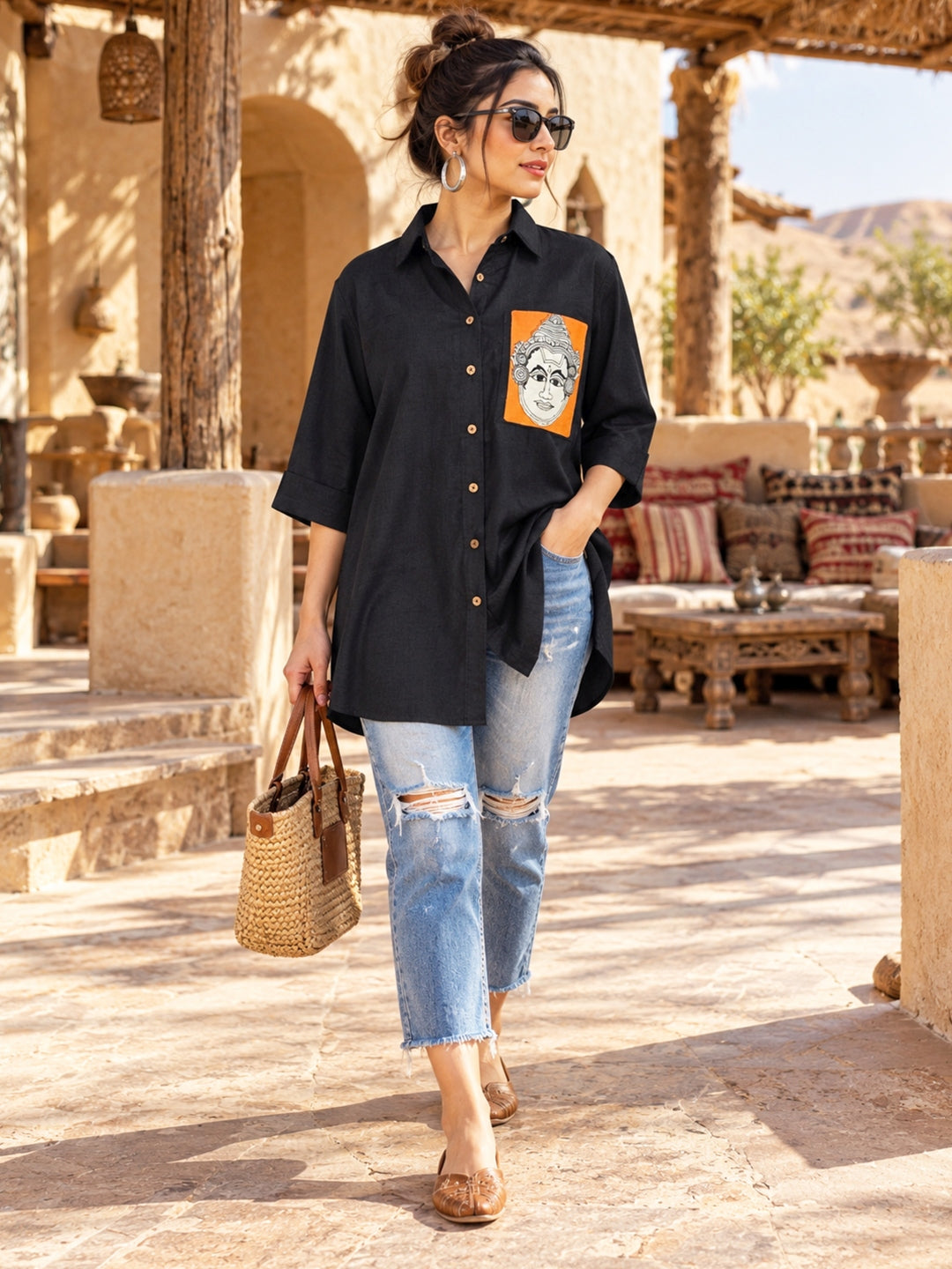 KoraKanvas Offbeat Black Linen Shirt 1