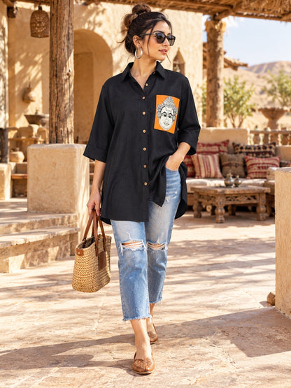 KoraKanvas Offbeat Black Linen Shirt 1