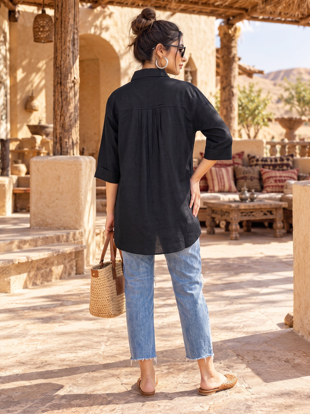 KoraKanvas Offbeat Black Linen Shirt 3