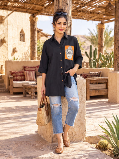 KoraKanvas Offbeat Black Linen Shirt 4