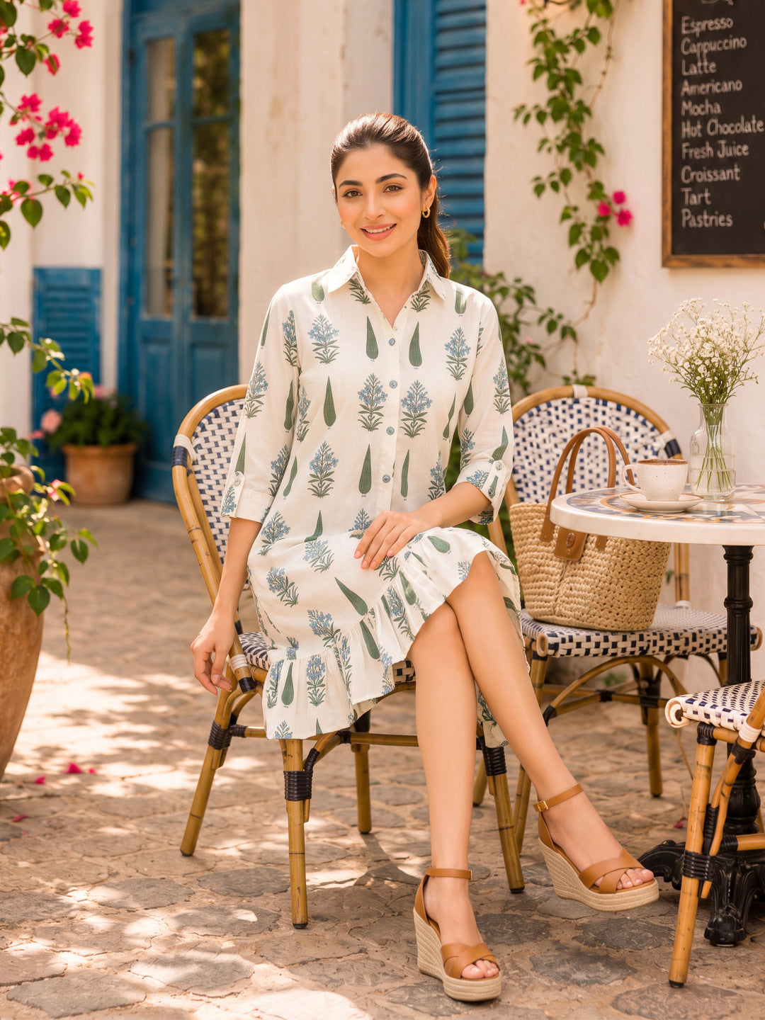 KoraKanvas Olive Bloom Cotton Shirt Dress 5