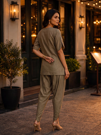 KoraKanvas Olive Fusion Dhoti Co-ord Set 3