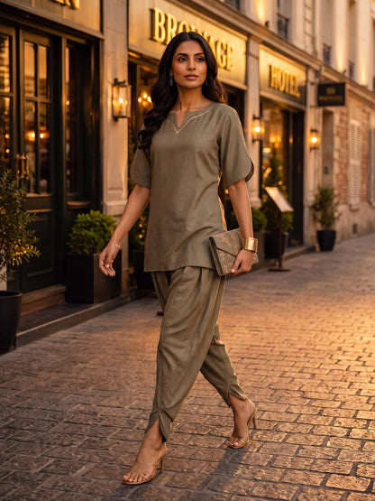 KoraKanvas Olive Fusion Dhoti Co-ord Set 4