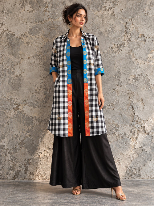 KoraKanvas Ornate Embroidered Check Shacket