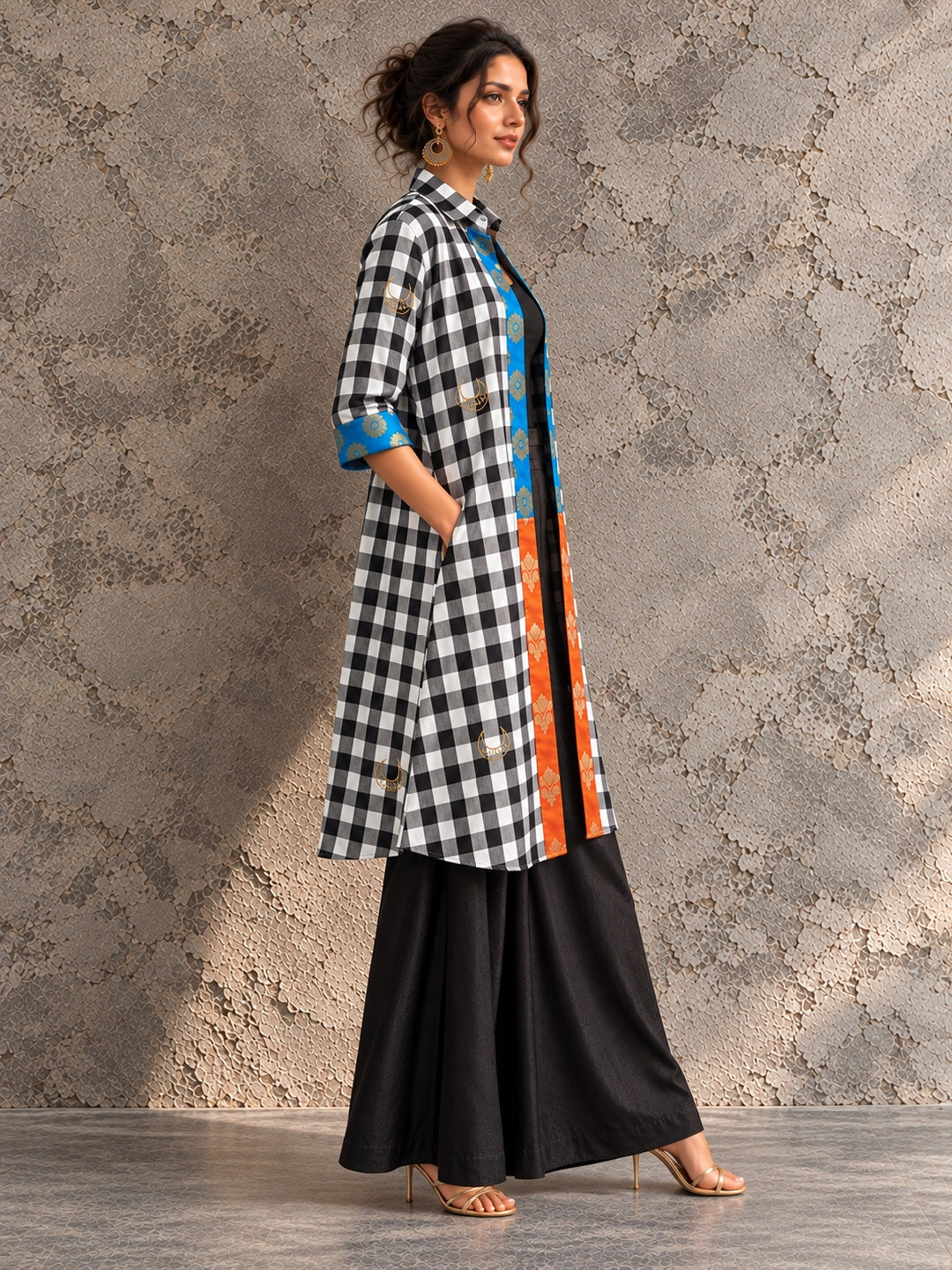 KoraKanvas Ornate Embroidered Check Shacket 2