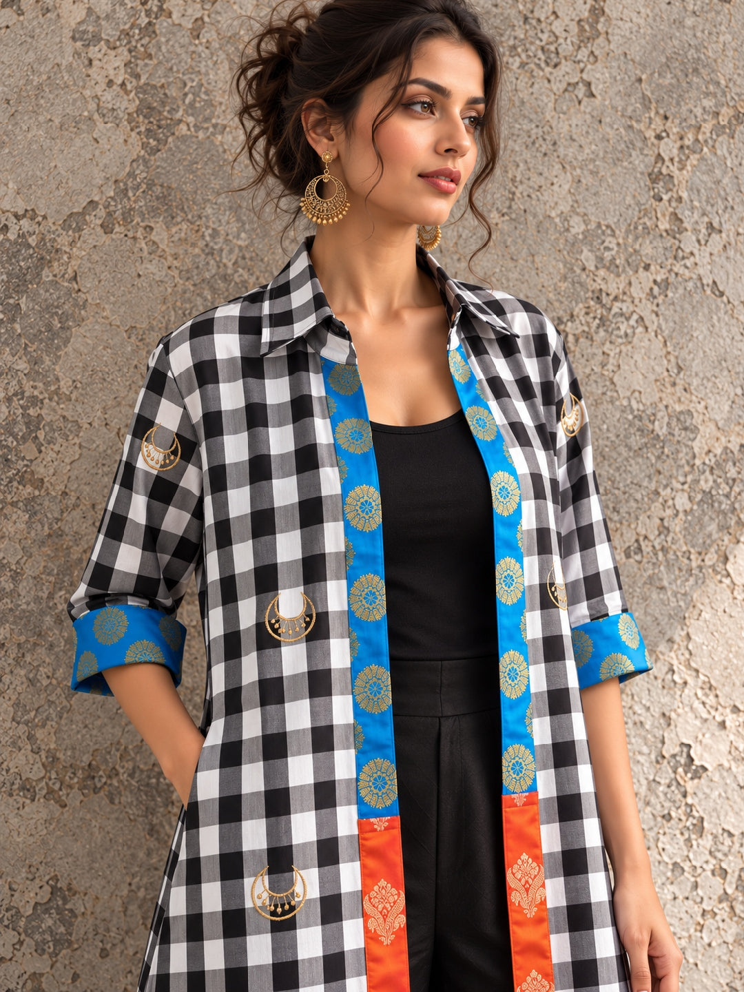 KoraKanvas Ornate Embroidered Check Shacket 4