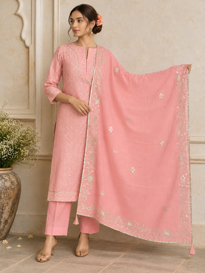 KoraKanvas Peach Meets Gold Gota Kurta Set 2