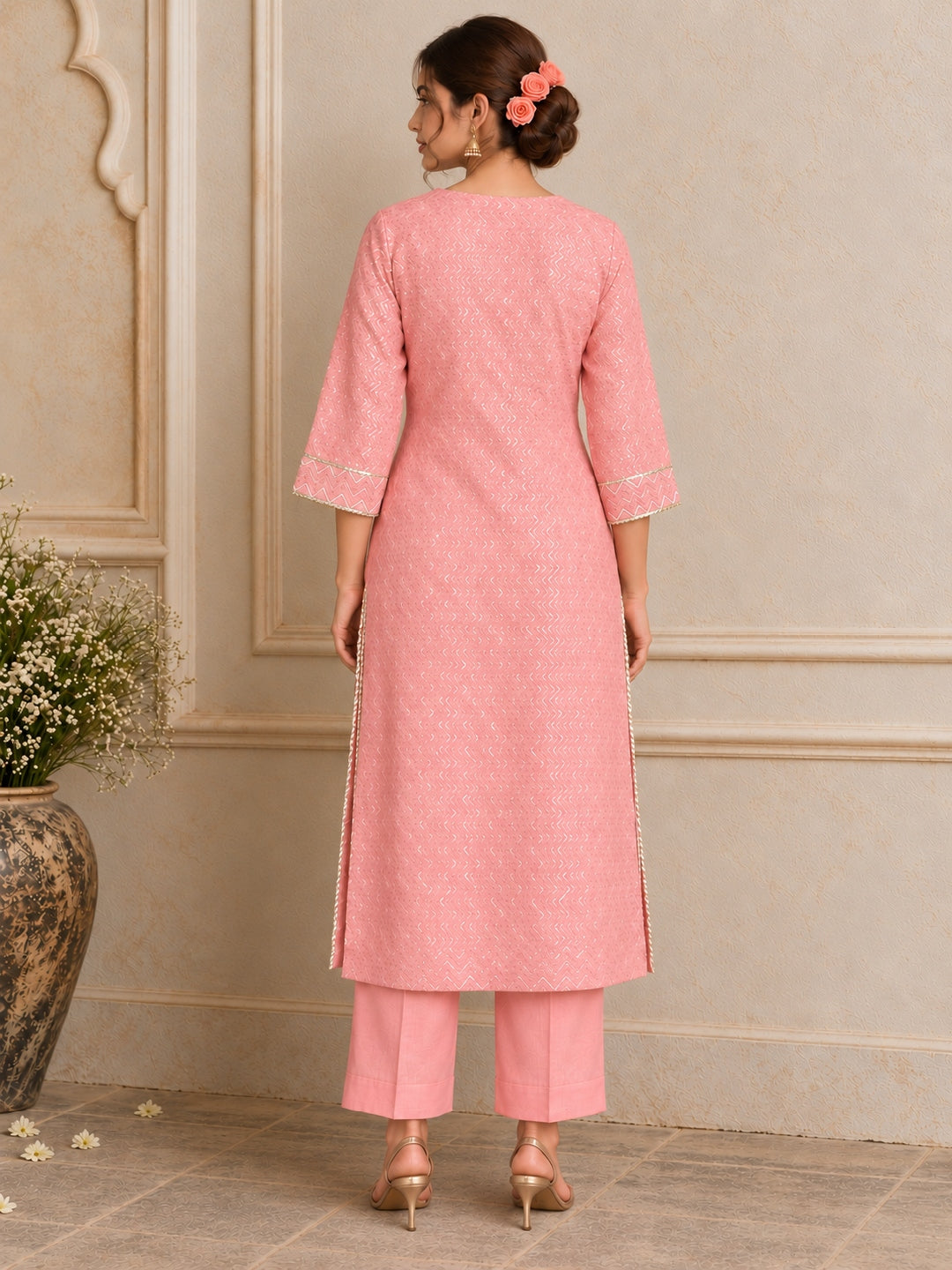KoraKanvas Peach Meets Gold Gota Kurta Set 4