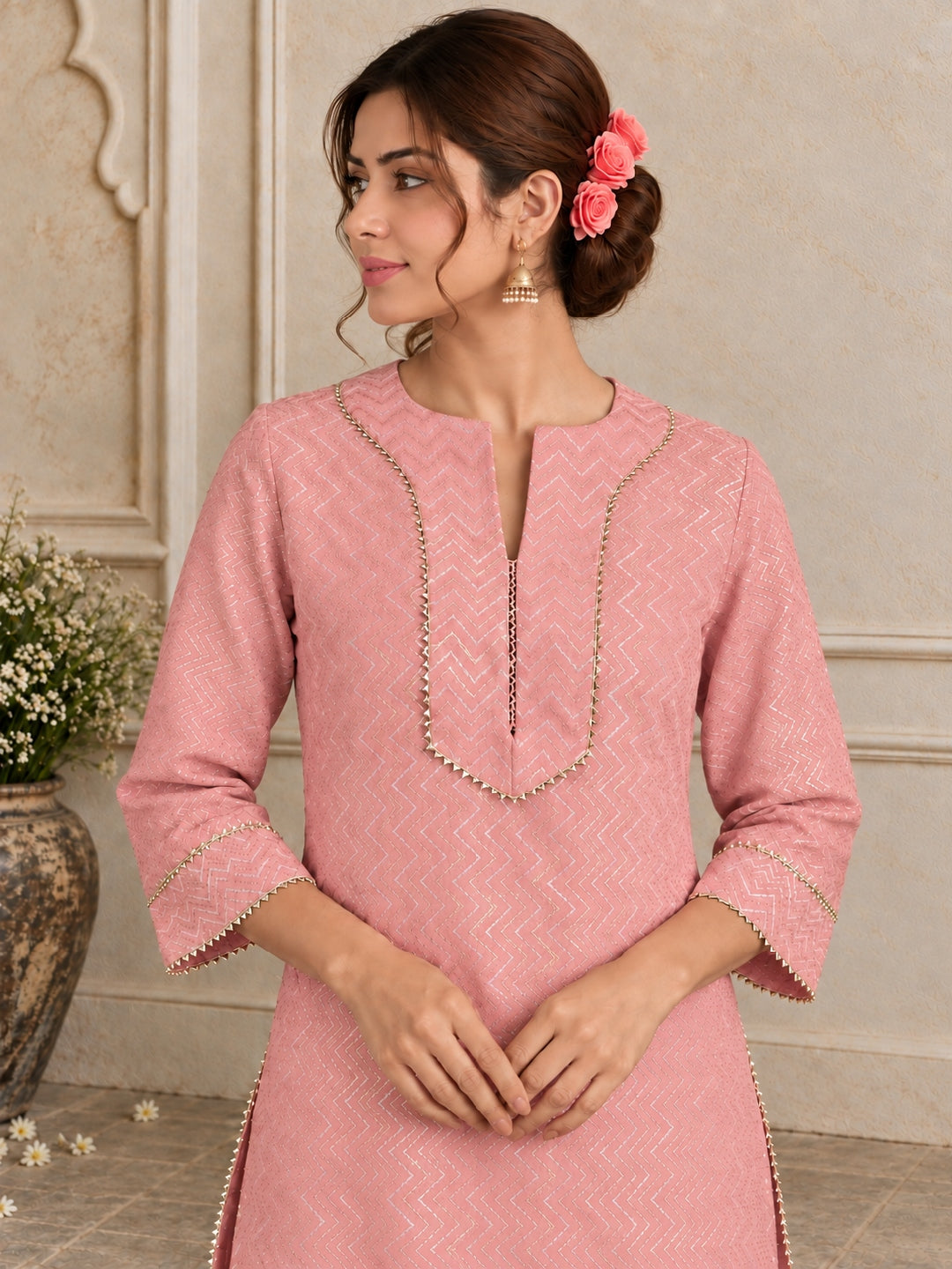 KoraKanvas Peach Meets Gold Gota Kurta Set 5