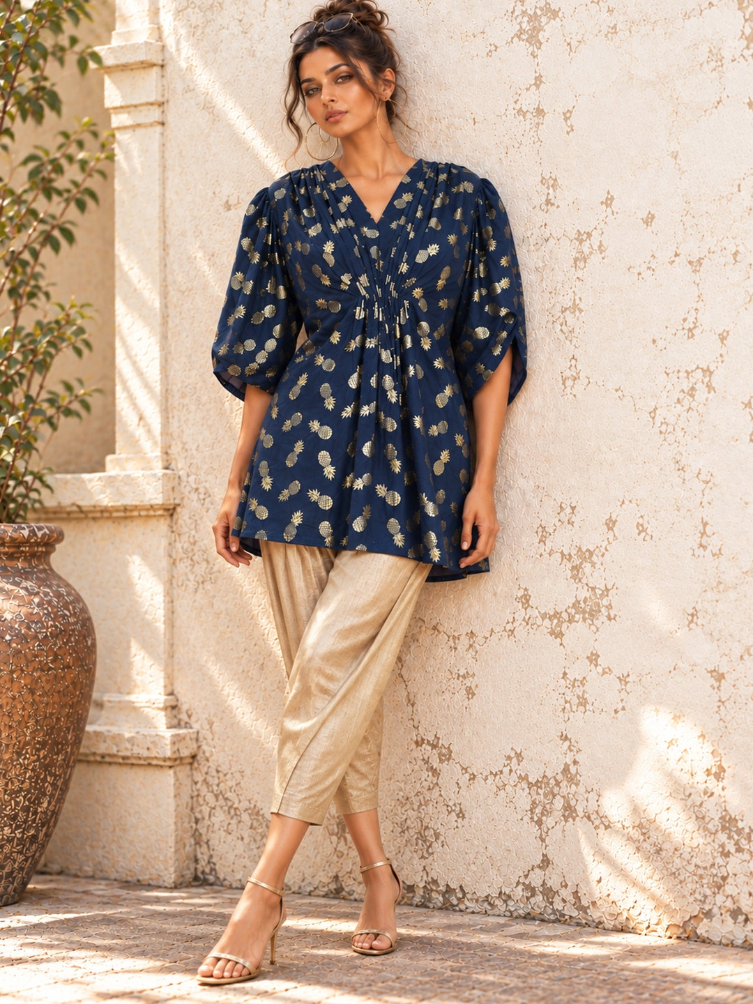KoraKanvas Quirky Tropical Foil Print Top 1