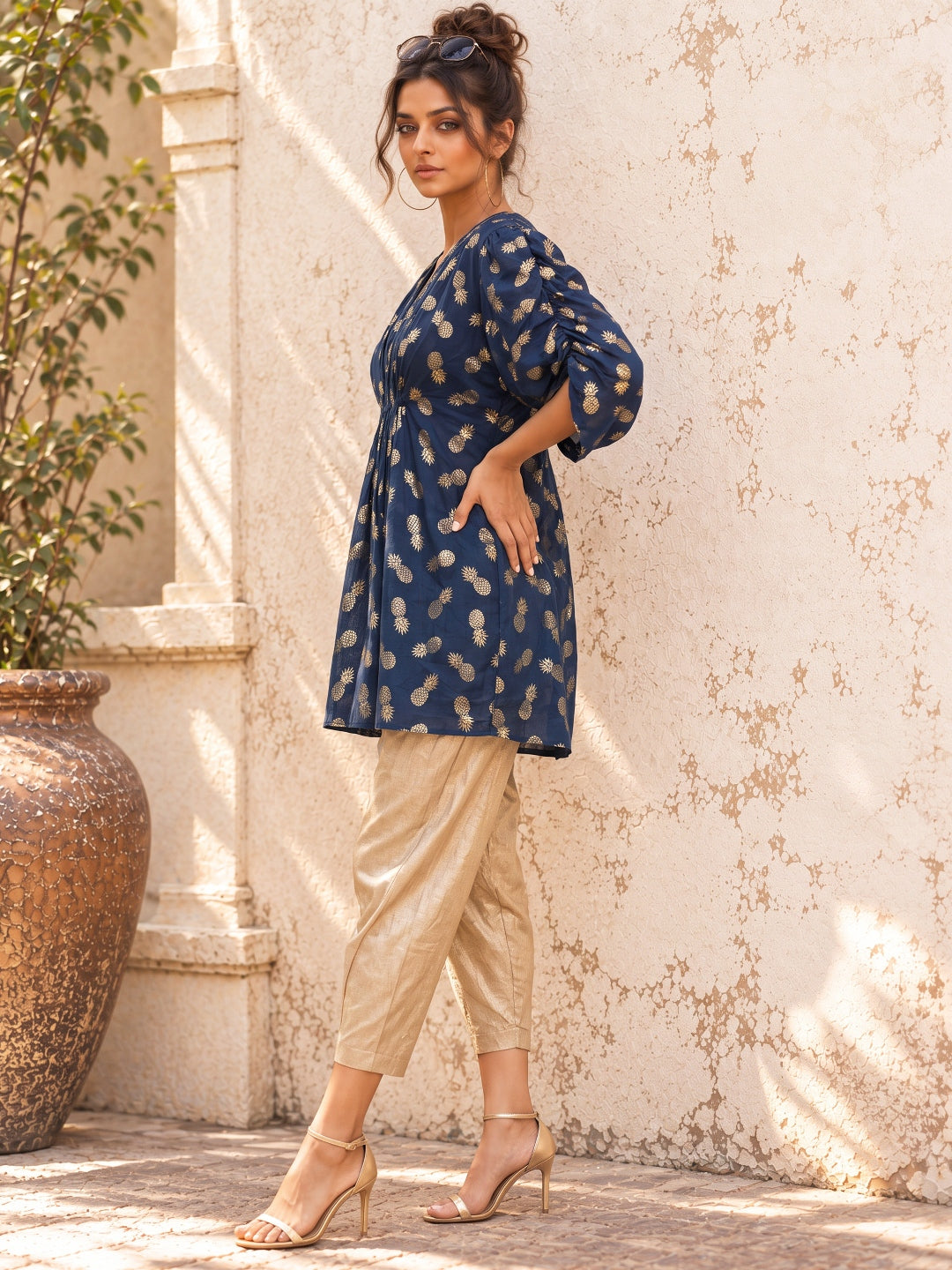 KoraKanvas Quirky Tropical Foil Print Top 2