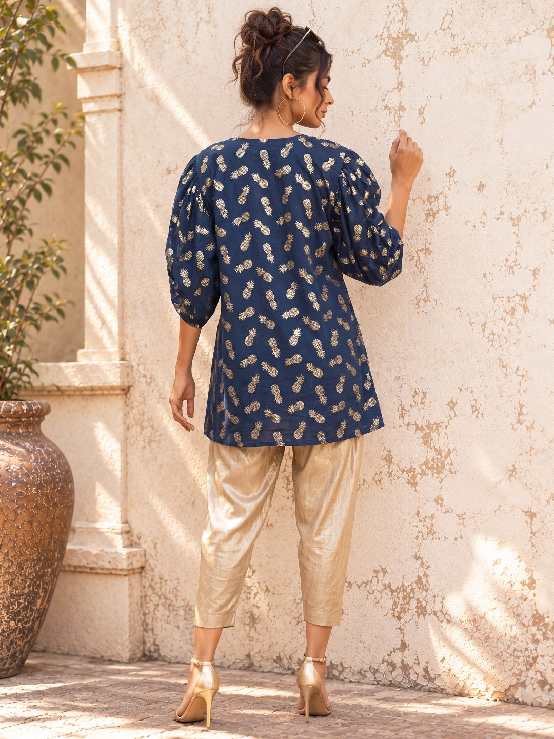 KoraKanvas Quirky Tropical Foil Print Top 3
