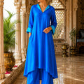 KoraKanvas Royal Blue Silk Kurta Set