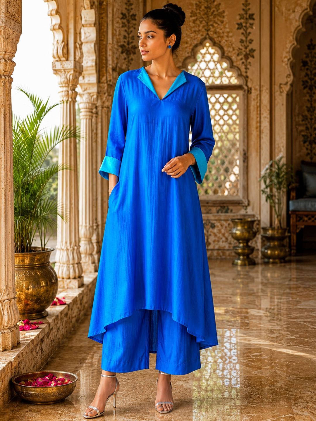 KoraKanvas Royal Blue Silk Kurta Set 1