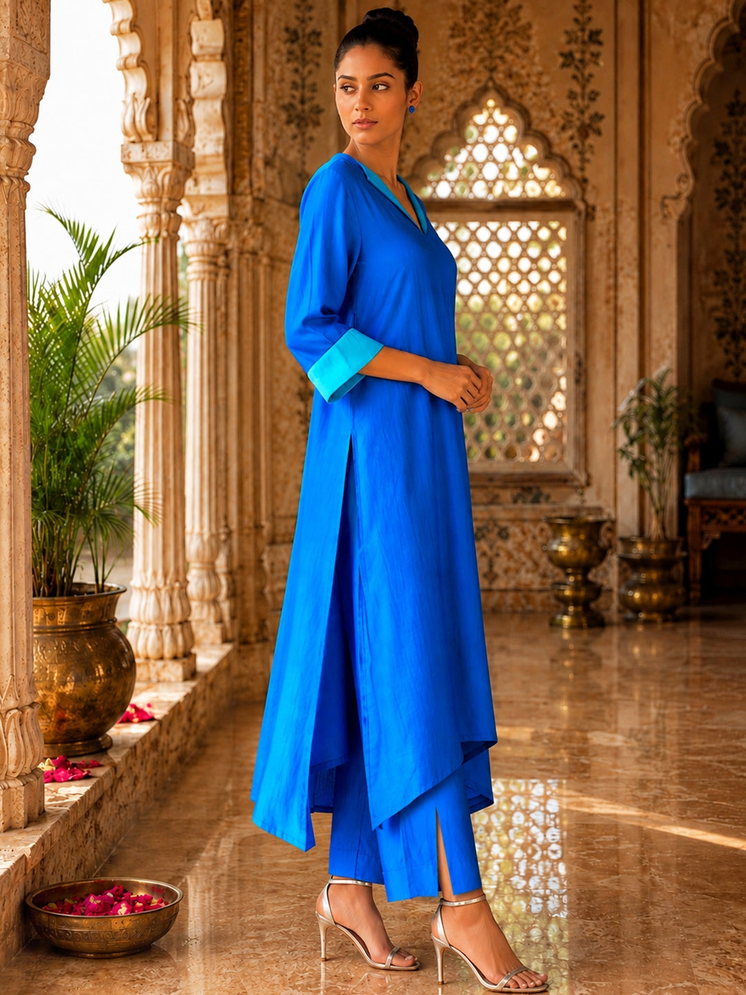 KoraKanvas Royal Blue Silk Kurta Set 2