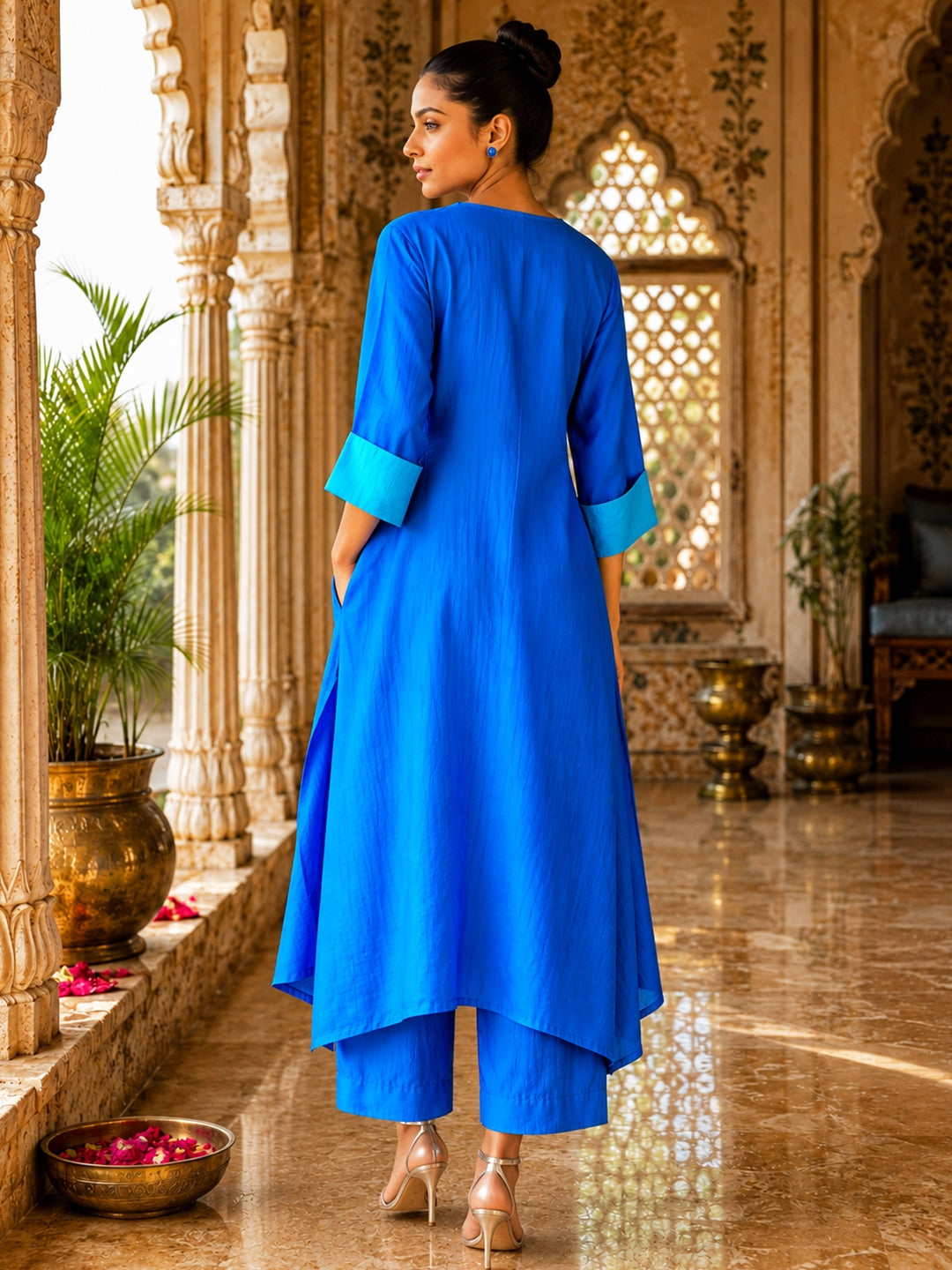 KoraKanvas Royal Blue Silk Kurta Set 3