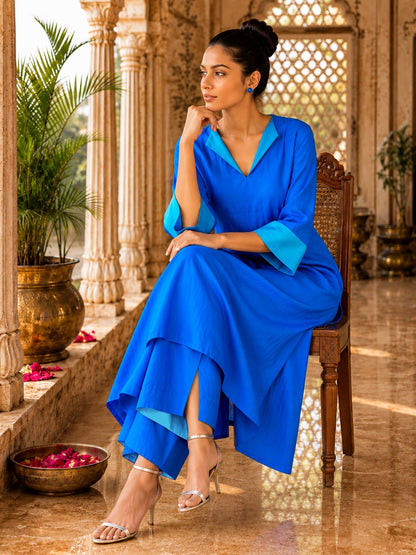 KoraKanvas Royal Blue Silk Kurta Set 4