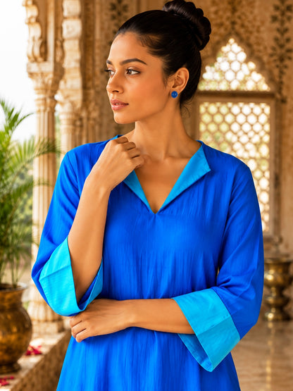 KoraKanvas Royal Blue Silk Kurta Set 5