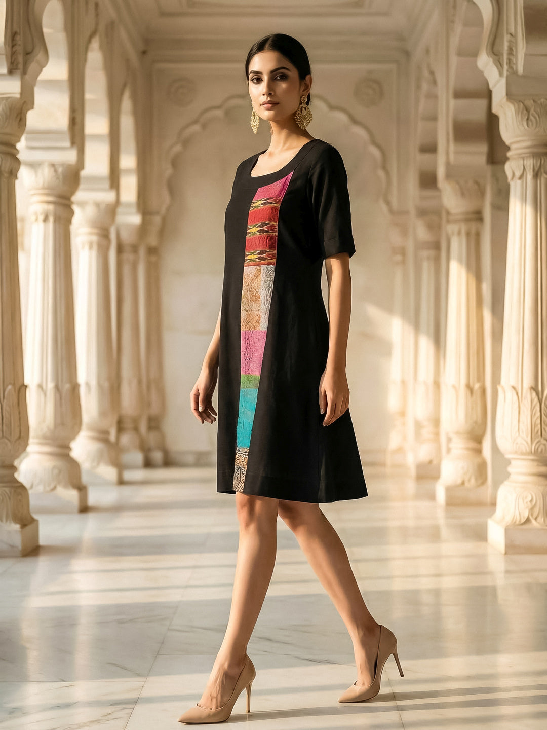 KoraKanvas Silk Patch Black Linen Dress 3