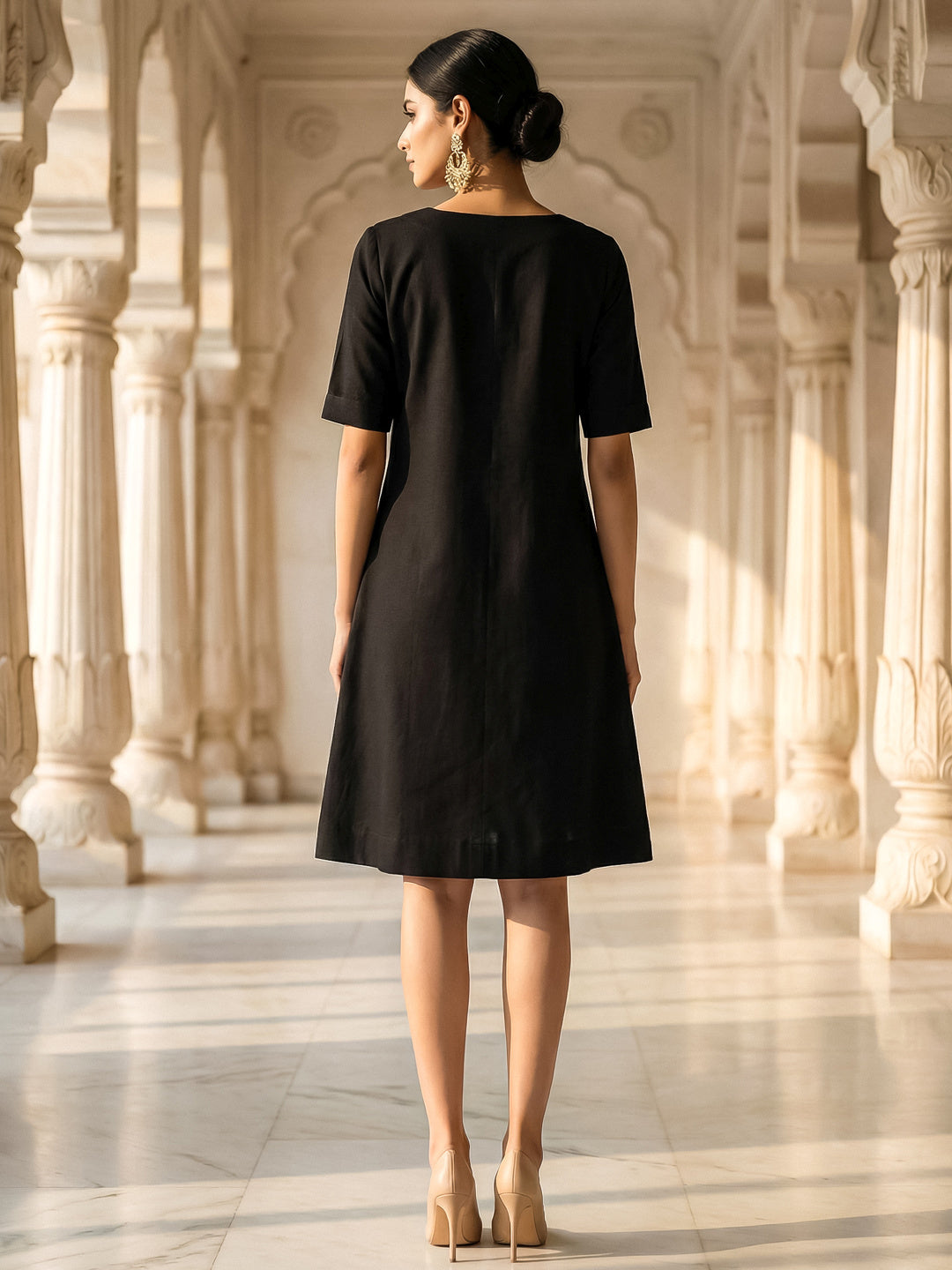 KoraKanvas Silk Patch Black Linen Dress 5