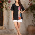 KoraKanvas Silk Patch Black Linen Top