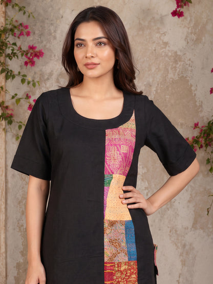 KoraKanvas Silk Patch Black Linen Top 4
