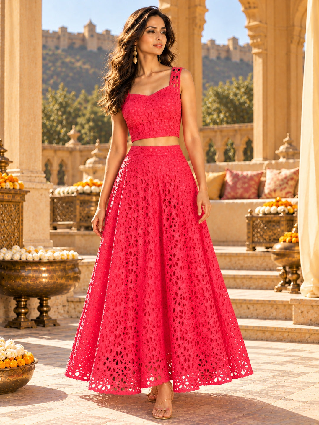 KoraKanvas Statement Cutwork Crop Top Skirt Set 1