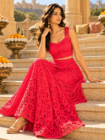 KoraKanvas Statement Cutwork Crop Top Skirt Set 5