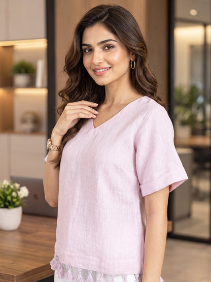 KoraKanvas Tassel Lilac Linen Top 1