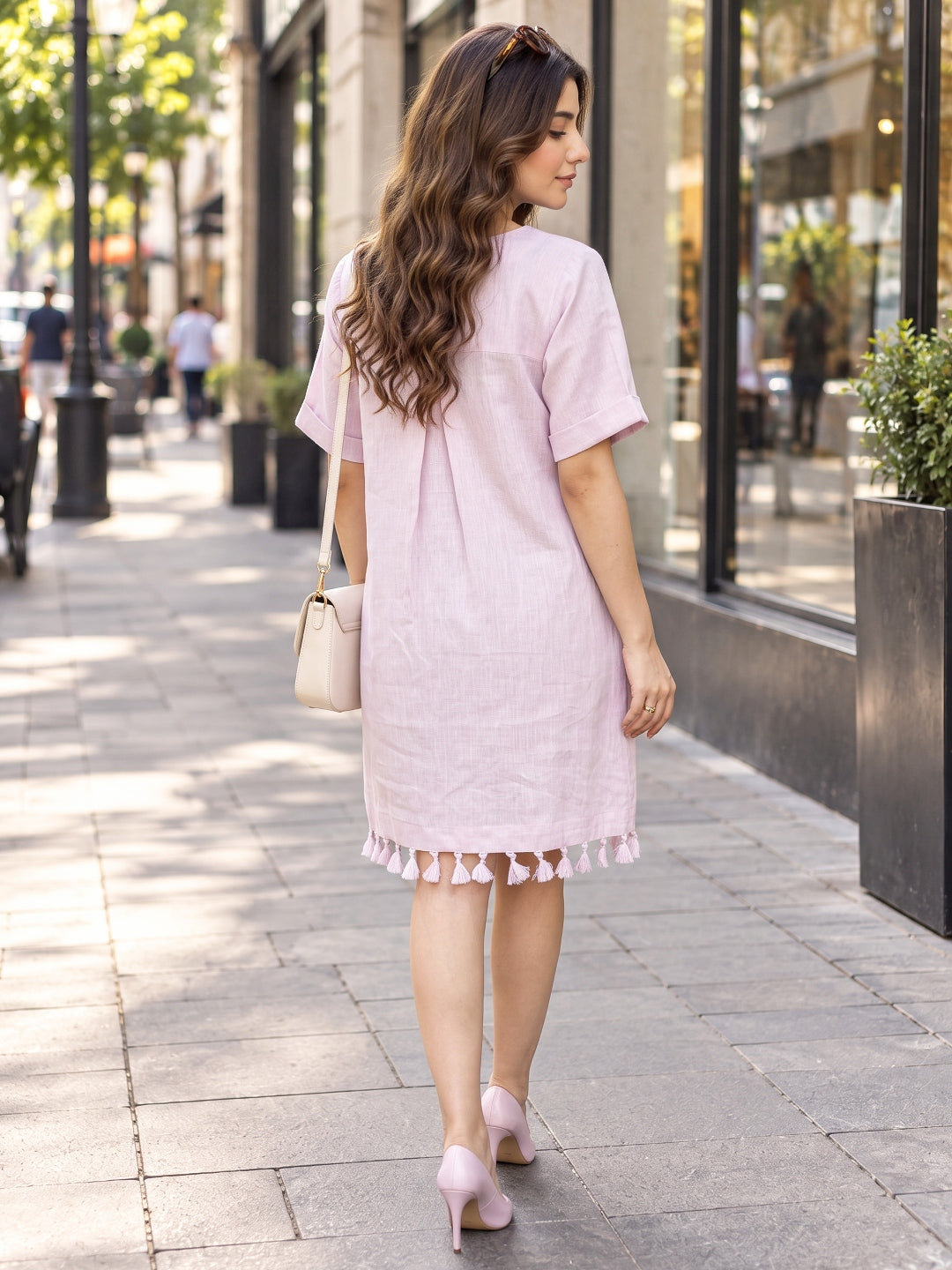 KoraKanvas Tassel Lilac Linen Tunic Dress 3