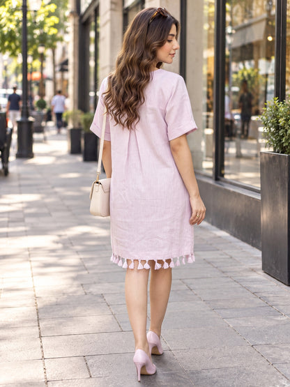KoraKanvas Tassel Lilac Linen Tunic Dress 3
