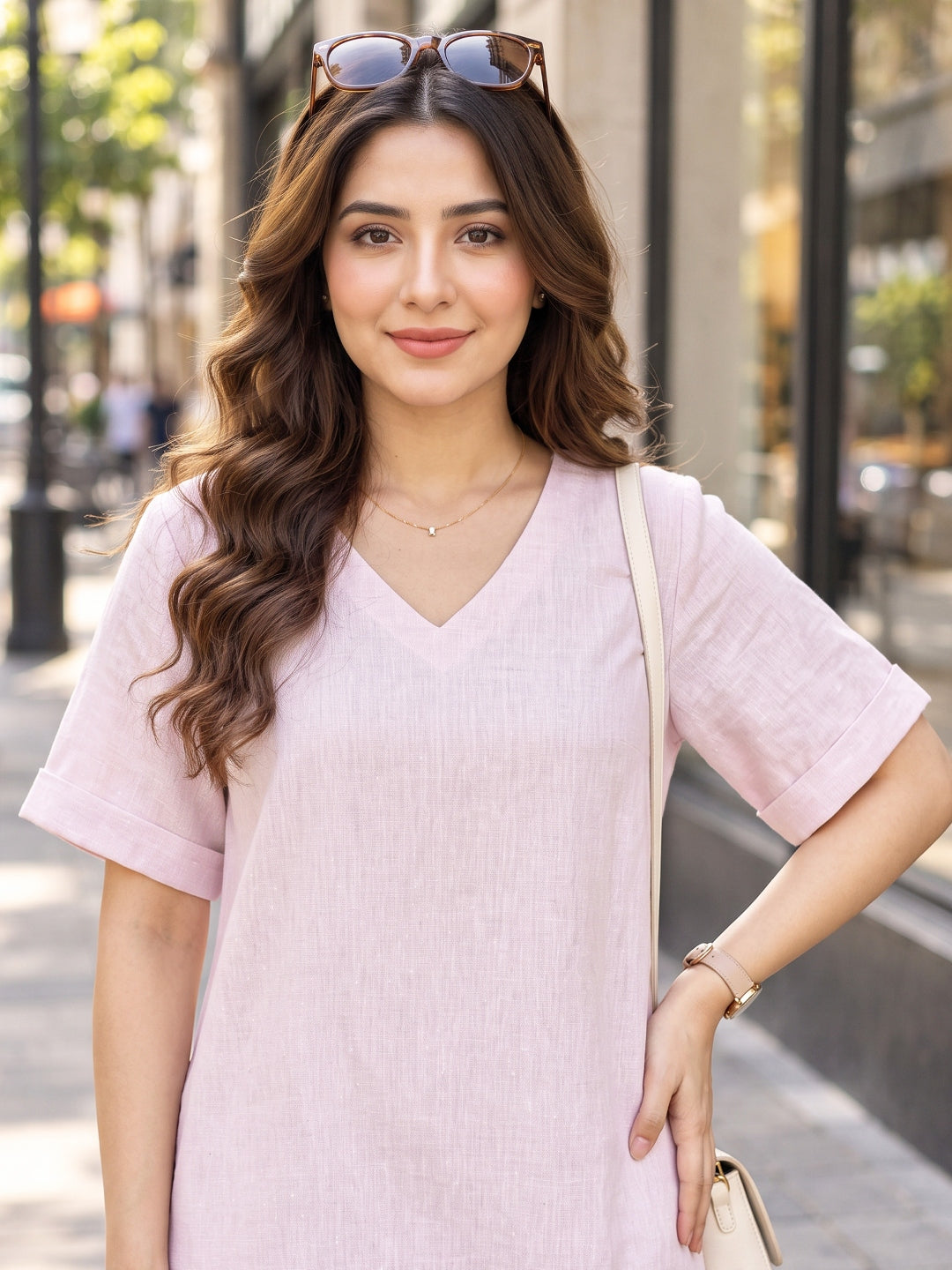 KoraKanvas Tassel Lilac Linen Tunic Dress 5