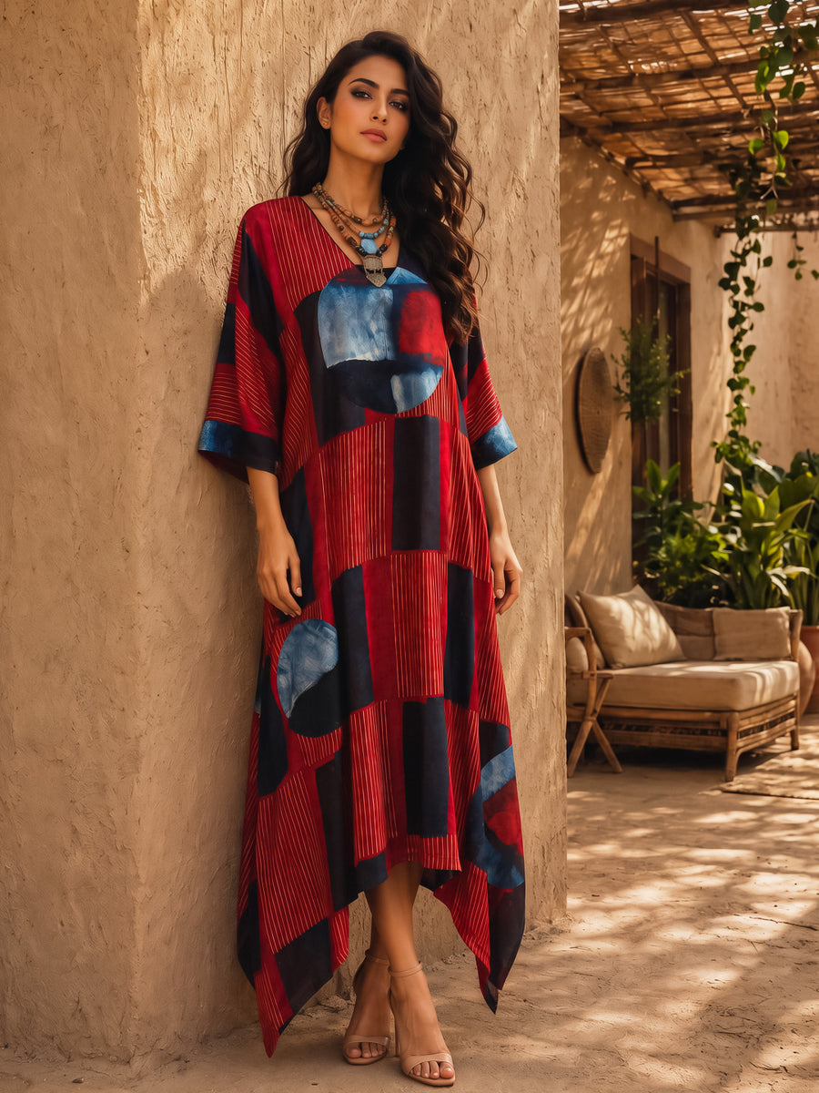KoraKanvas Terra Eclipse Ajrakh Modal Silk Kaftan 1
