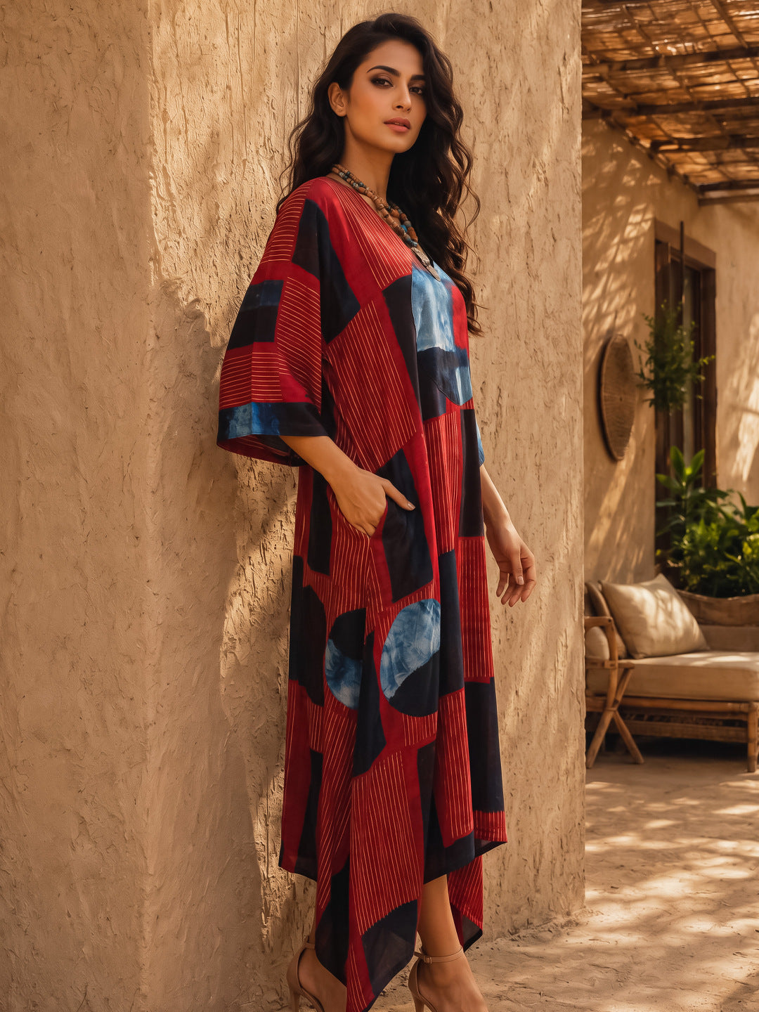 KoraKanvas Terra Eclipse Ajrakh Modal Silk Kaftan 2