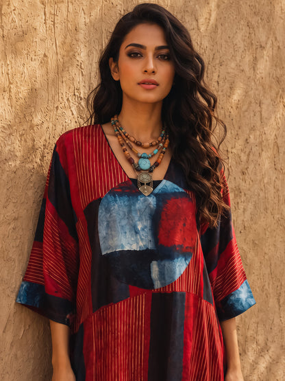 KoraKanvas Terra Eclipse Ajrakh Modal Silk Kaftan 3