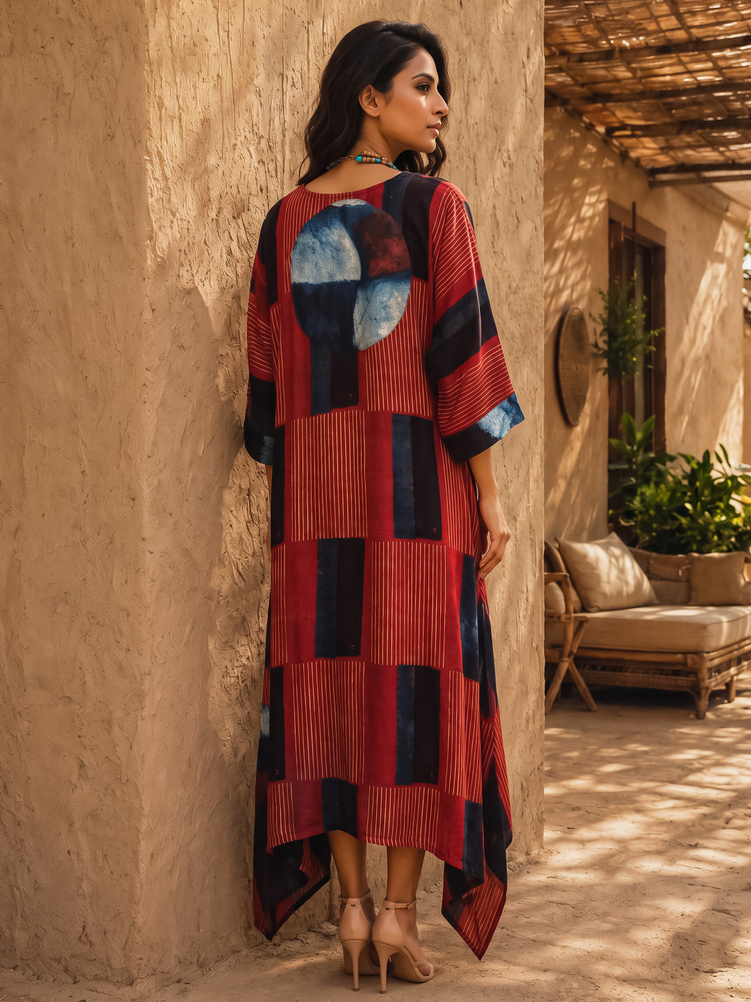 KoraKanvas Terra Eclipse Ajrakh Modal Silk Kaftan 4