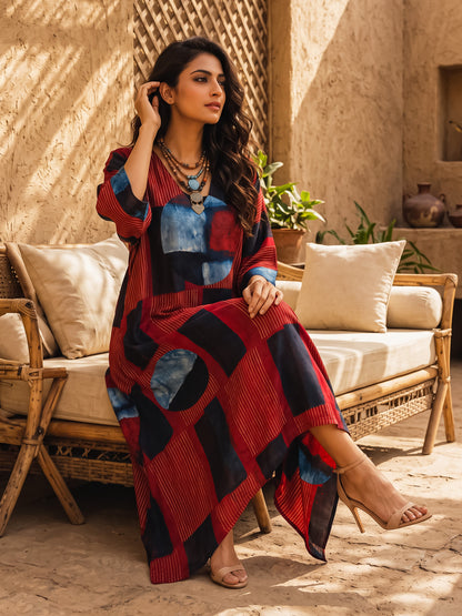 KoraKanvas Terra Eclipse Ajrakh Modal Silk Kaftan 5