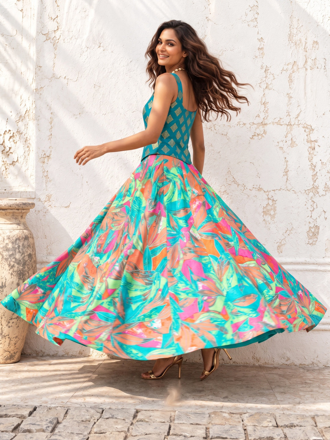 KoraKanvas Tropical Traditional Printed Skirt 4