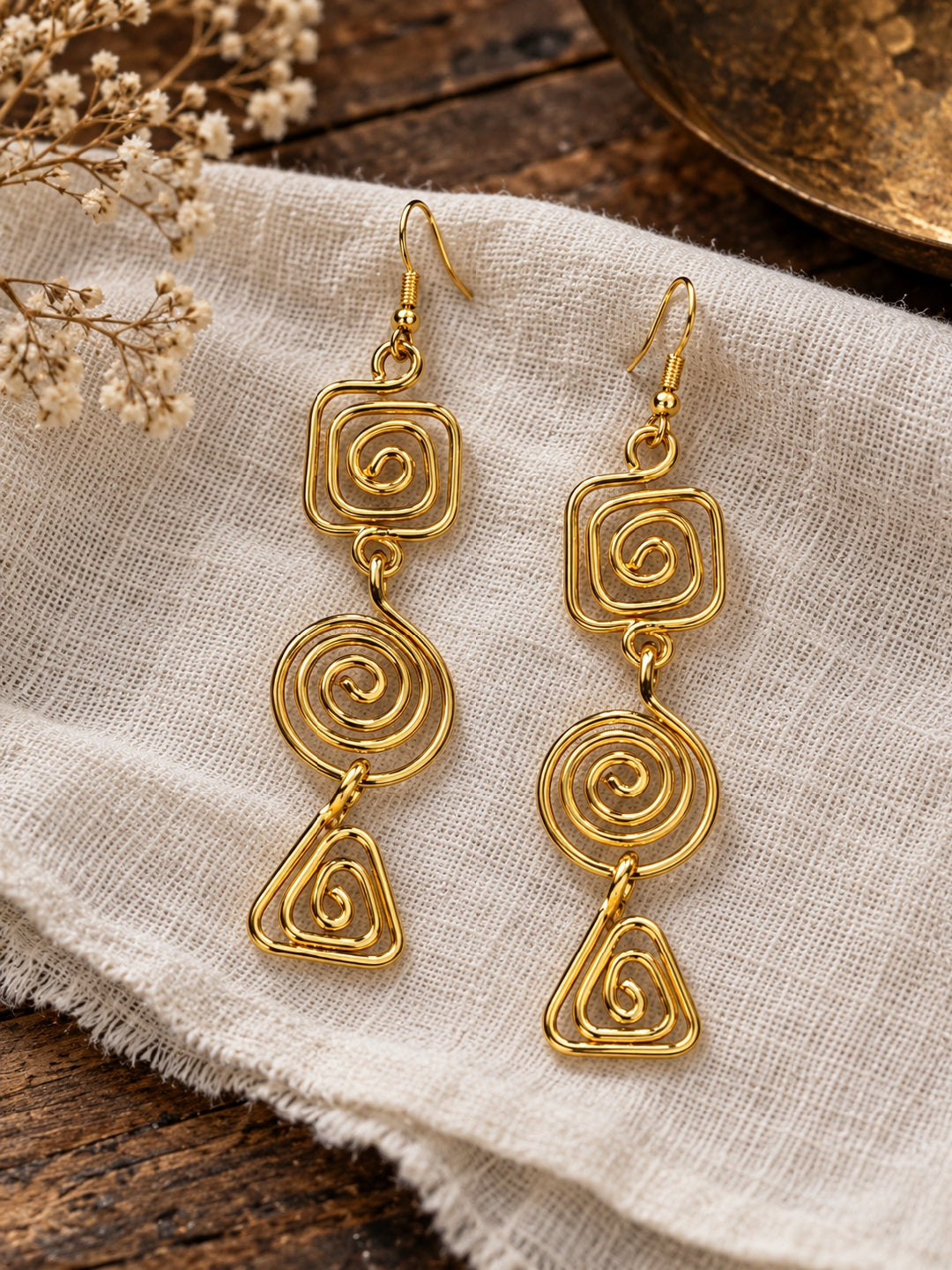 KoraKanvas Twists and Turns Brass Dangler Earrings 3