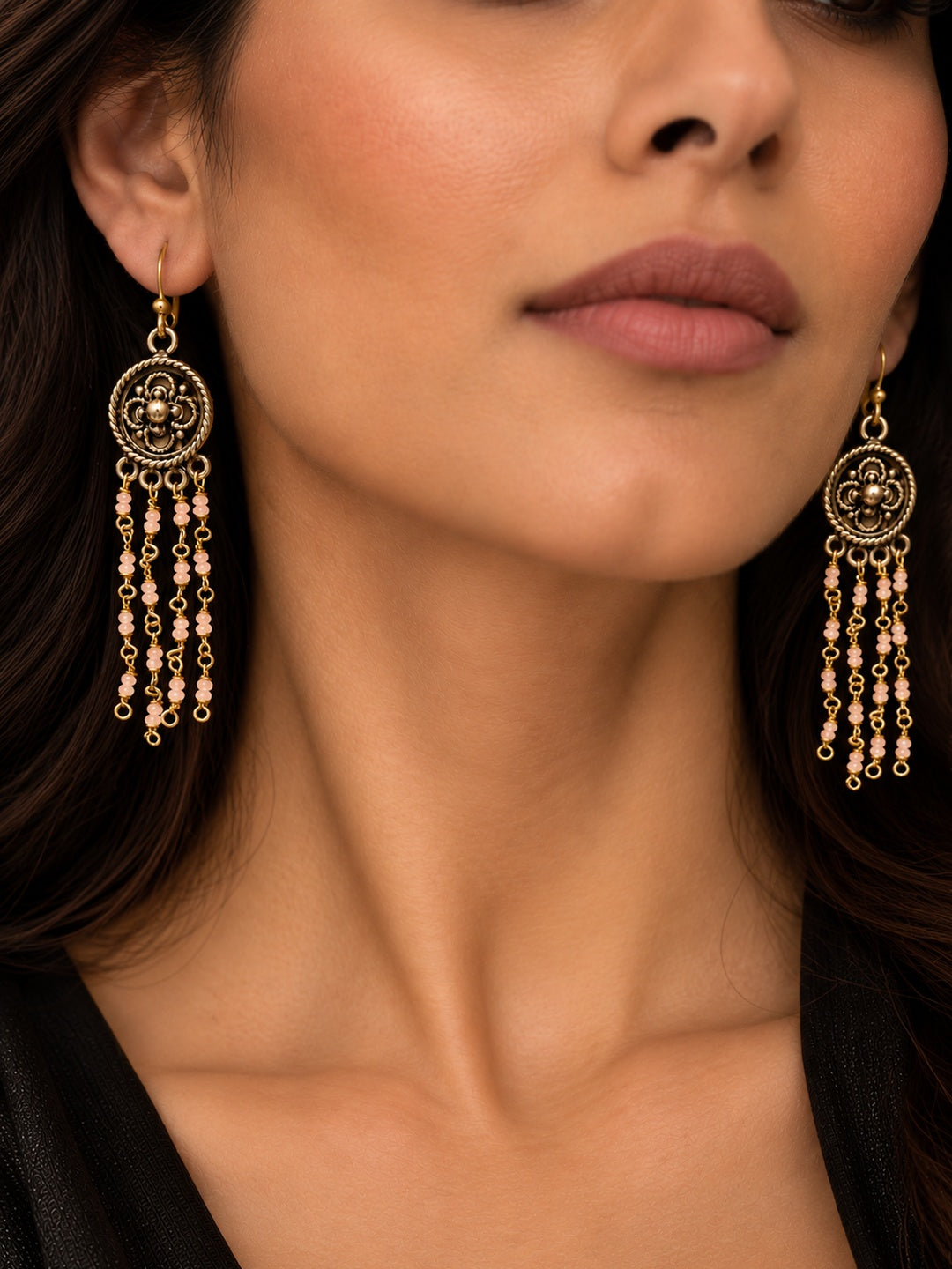 KoraKanvas Victorian Rose Quartz Waterfall Earrings 2