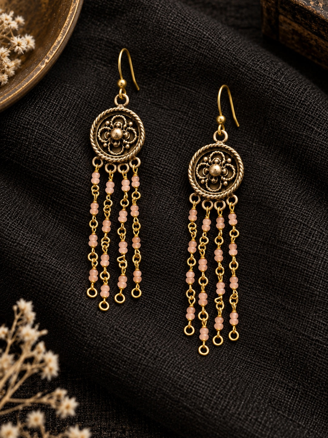 KoraKanvas Victorian Rose Quartz Waterfall Earrings 3